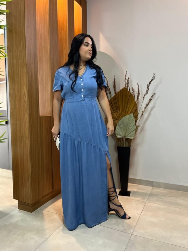 Vestido Longo Jeans com Fenda