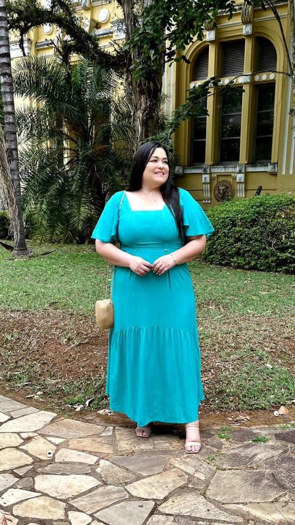 Vestido Longo Liso Manga Flare Curta - Sol da Justiça