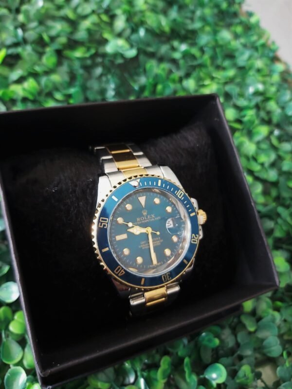 Relógio Masculino Rolex Prata/Dourado com Azul Submariner - Image 3