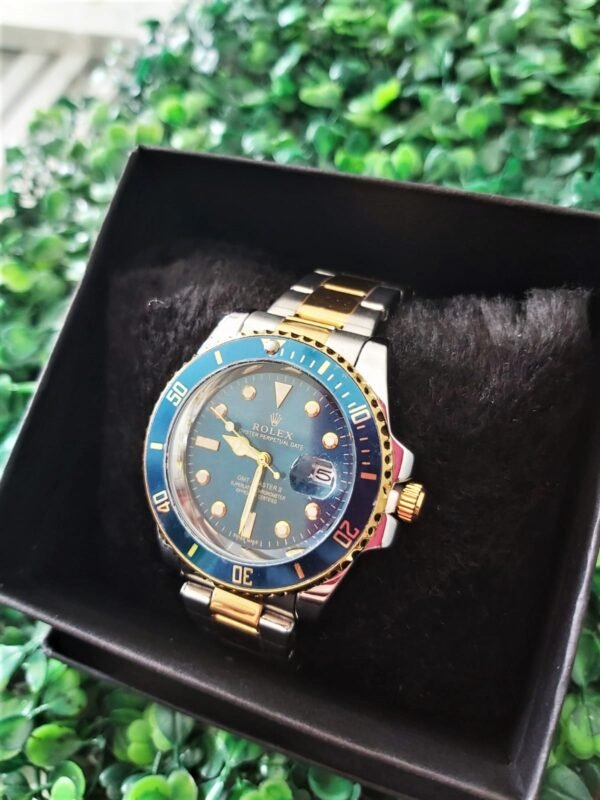 Relógio Masculino Rolex Prata/Dourado com Azul Submariner