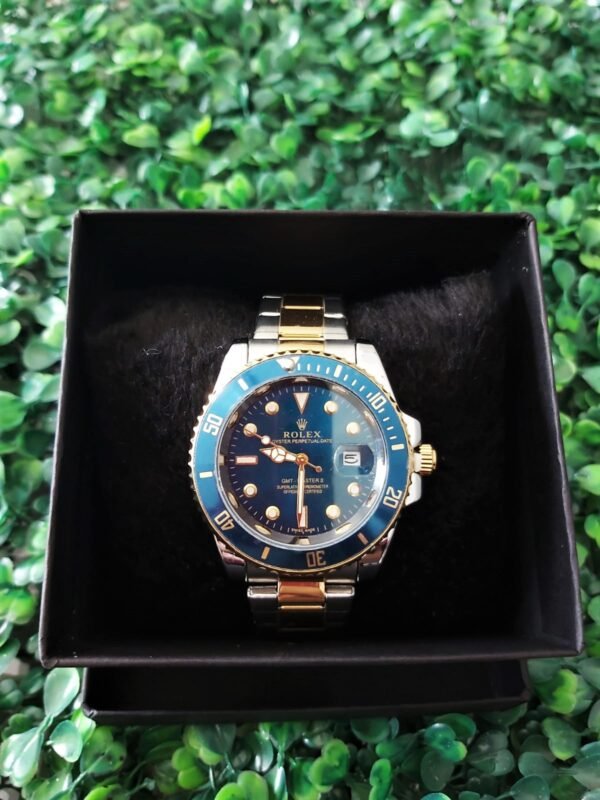 Relógio Masculino Rolex Prata/Dourado com Azul Submariner - Image 2