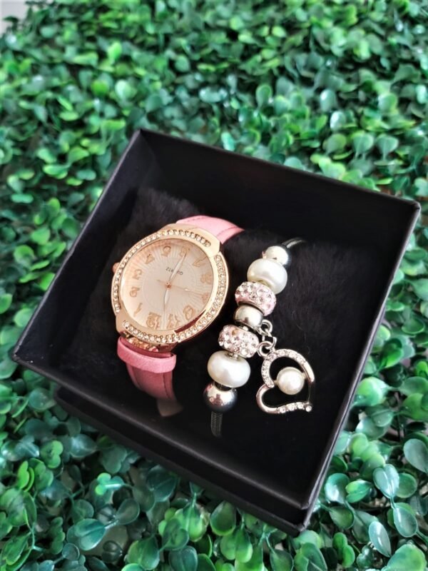 Kit de Relógio Feminino Salmão com Pulseira