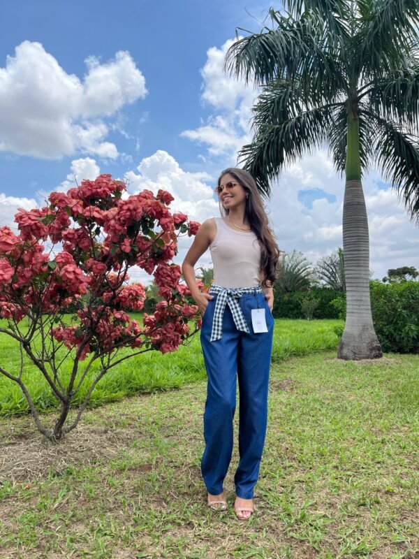 Calça Jeans Pantalona com Cinto Xadrez - Effs