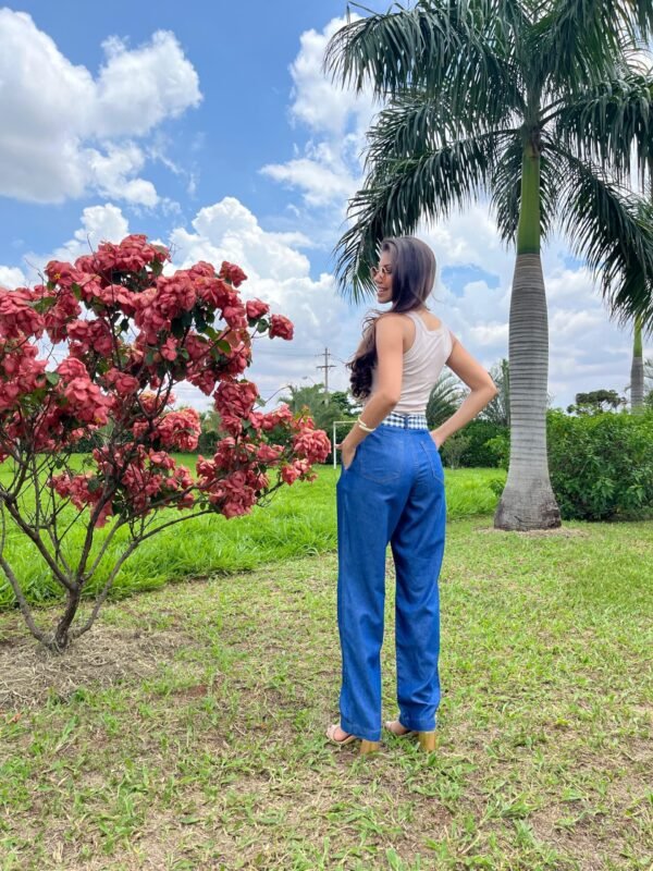 Calça Jeans Pantalona com Cinto Xadrez - Effs - Image 2