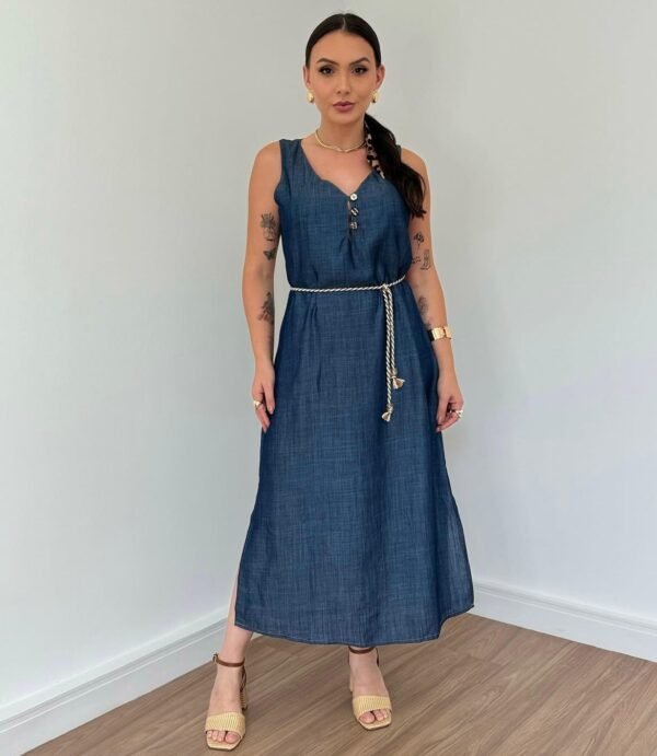 Vestido Jeans Regata Midi com Cinto cordão - Effs