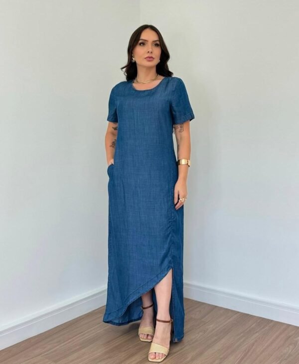 Vestido Jeans Midi com Fenda - Effs