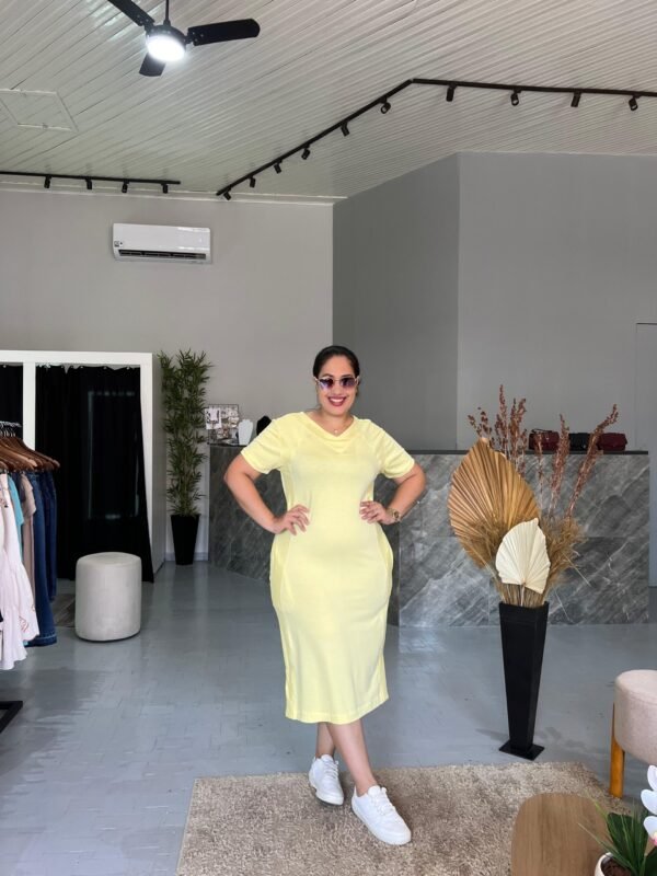 Vestido Midi Moletinho Gola em v - Image 3
