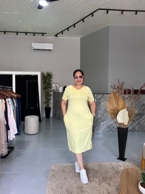 Vestido Midi Moletinho Gola em v