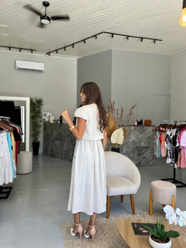 Vestido de Linho de Alça com Sobreposição - Romper da Manhã - Image 3