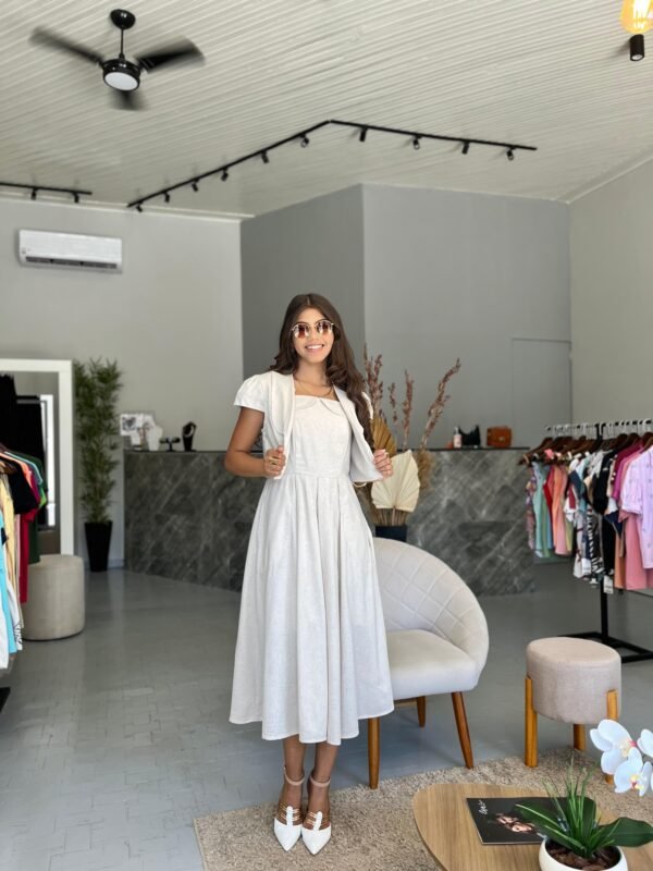 Vestido de Linho de Alça com Sobreposição - Romper da Manhã