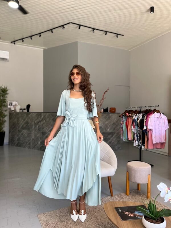 Vestido Longo com Cinto de Flor  - Romper da Manhã