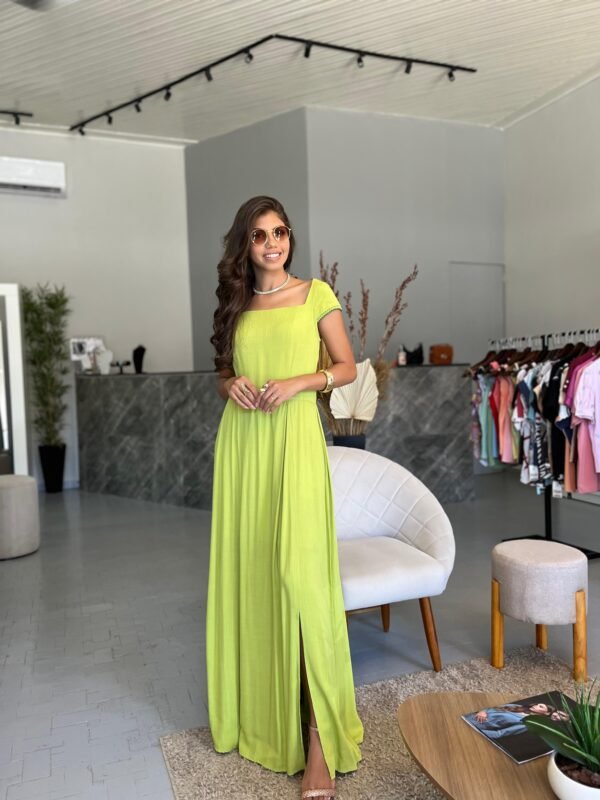 Vestido Longo Verde Lima com Fenda - Sol da Justiça