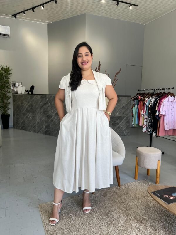 Vestido de Linho de Alça com Sobreposição - Romper da Manhã - Image 4