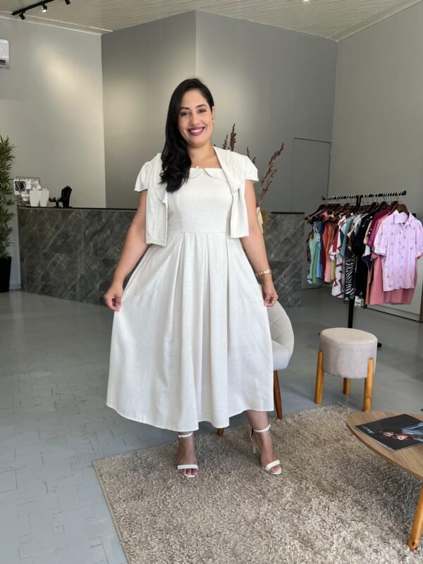 Vestido de Linho de Alça com Sobreposição - Romper da Manhã - Image 5