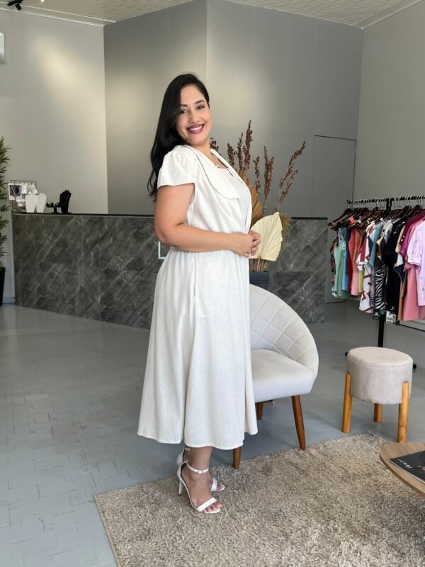 Vestido de Linho de Alça com Sobreposição - Romper da Manhã - Image 6
