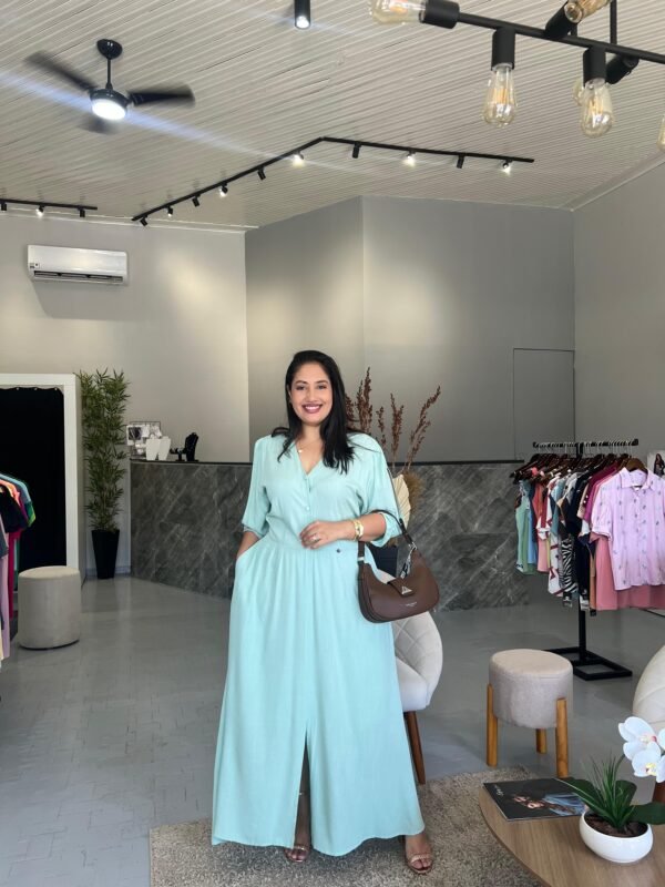 Vestido Longo com Fenda e Botão na frente - Romper da Manhã