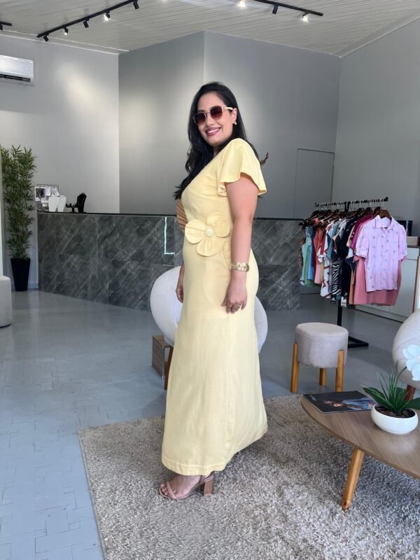 Vestido de Linho Longo detalhe de Flor - Romper da Manhã - Image 3