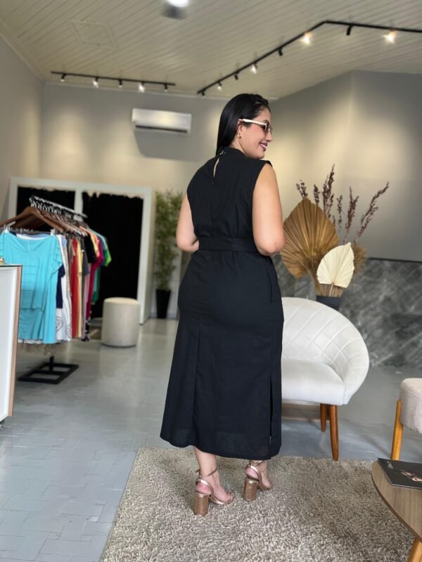 Vestido de Linho Midi Cavado com Cinto - Image 2