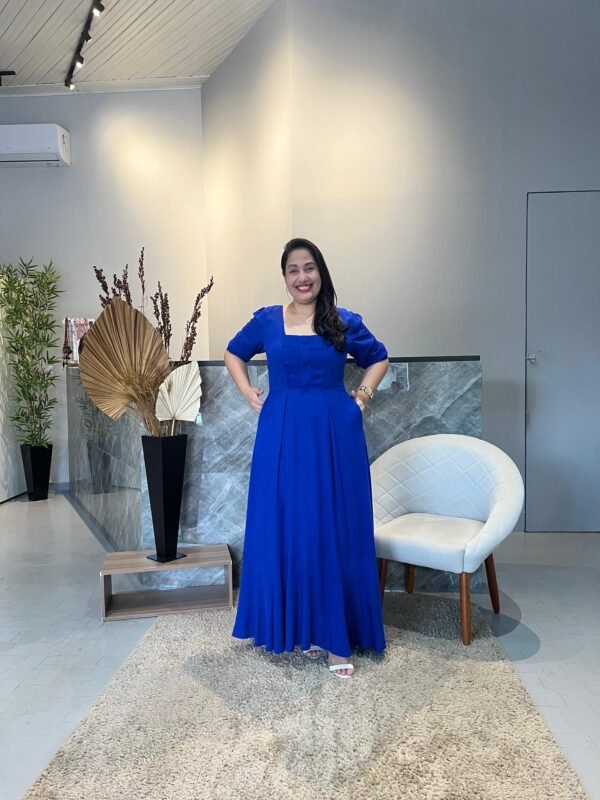 Vestido Azul Bic Viscolinho Longo - Sol da Justiça