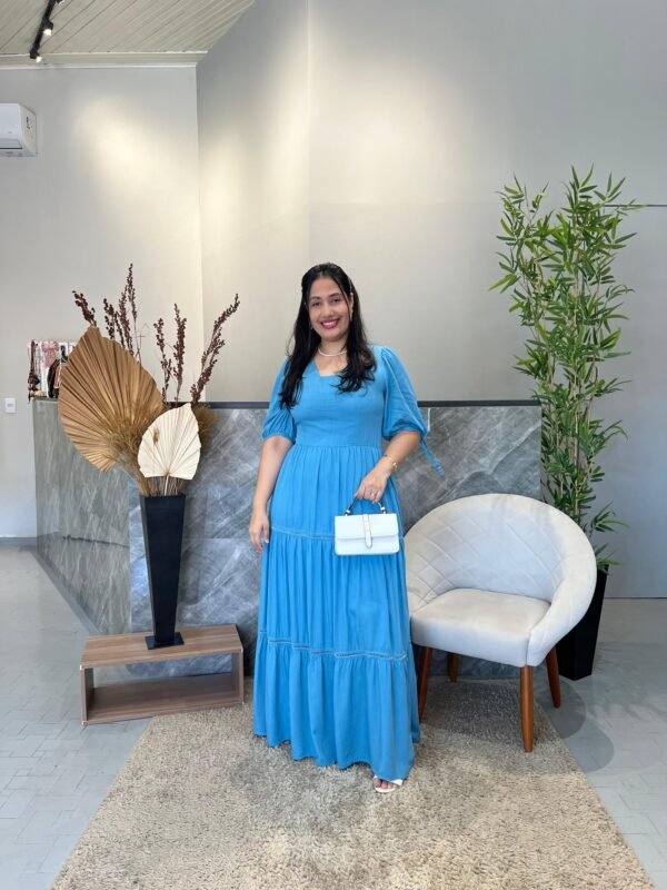 Vestido Longo Azul Elegante Viscolinho - Sol da Justiça - Image 3