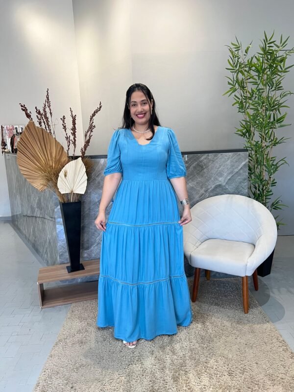 Vestido Longo Azul Elegante Viscolinho - Sol da Justiça