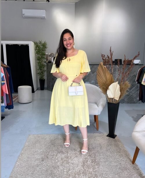 Vestido Midi Amarelo Manteiga Elegante (GG)