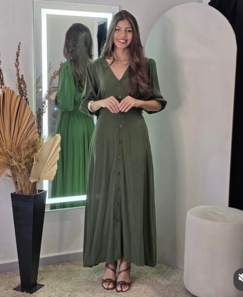 Vestido Chemise Longo Verde Oliva  (P)
