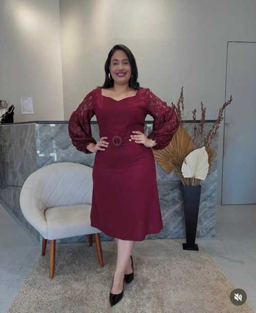Vestido Tubinho Marsala Em Linho (G)