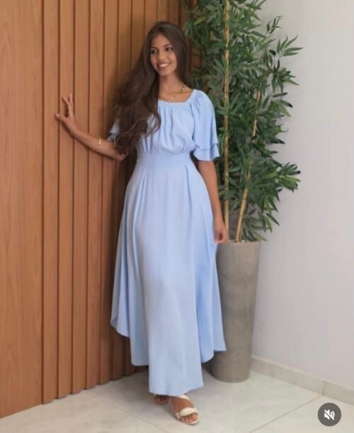 Vestido Longo Ciganinha Azul Bebê (P)