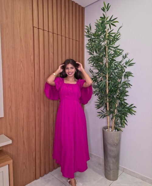 Vestido Viscolinho Busto Drapeado Elegante (P/M)